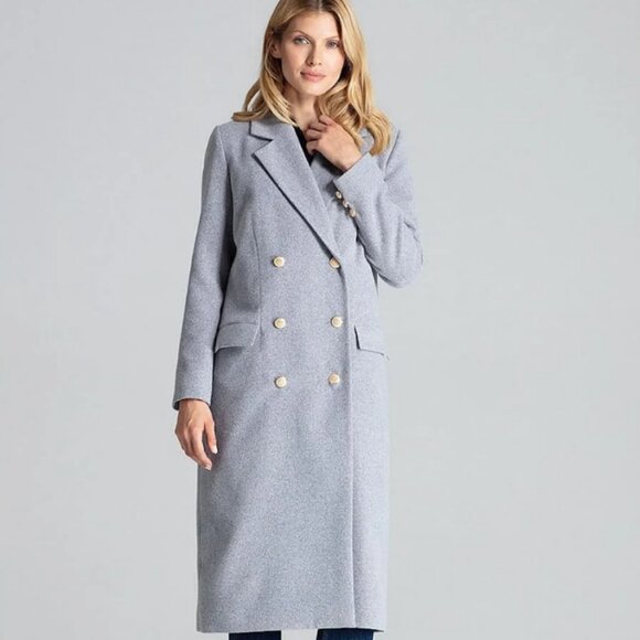 Chic Baby Blue Gray Double-Breasted Coat M - Picture 1 of 9